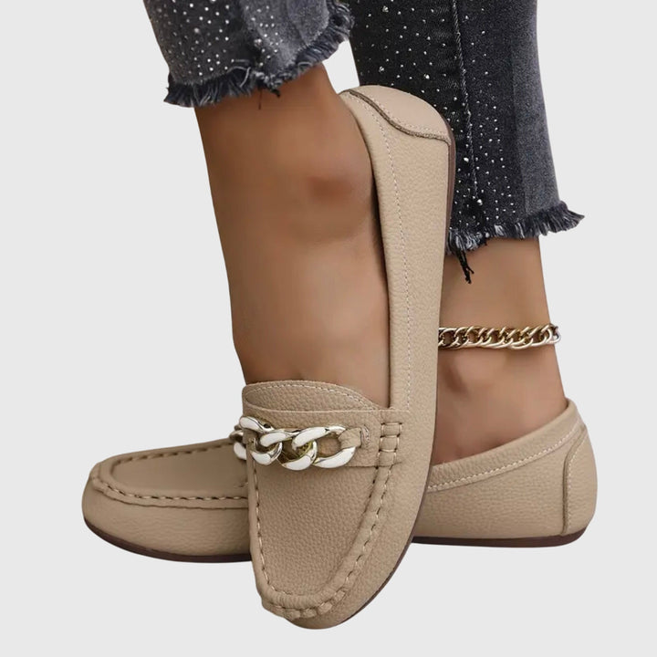 Quinby | Women's Slip-On Chain Detail Loafer Flat - White - Image 8