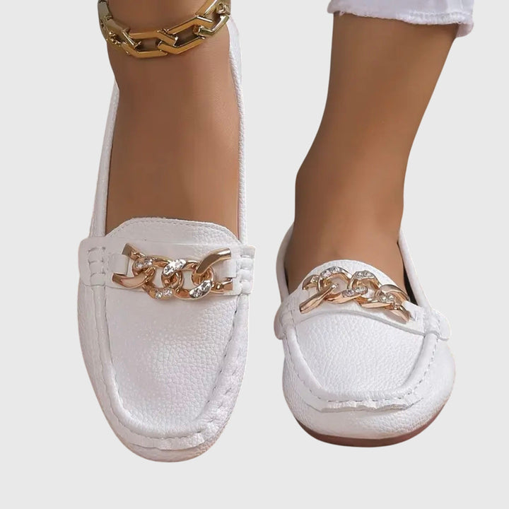 Quinby | Women's Slip-On Chain Detail Loafer Flat - White - Image 9