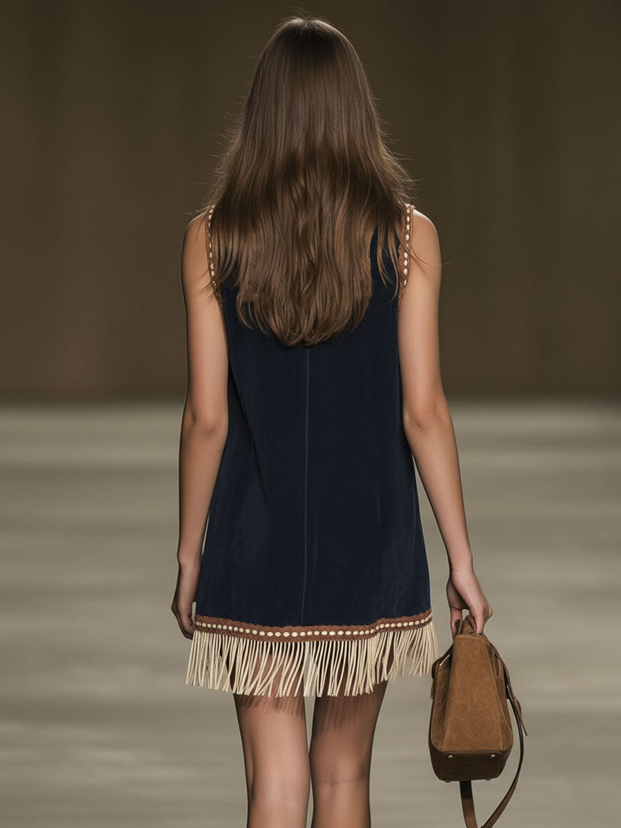 Raven | Women's Embroidered Bohemian Mini Dress - Navy - Image 4