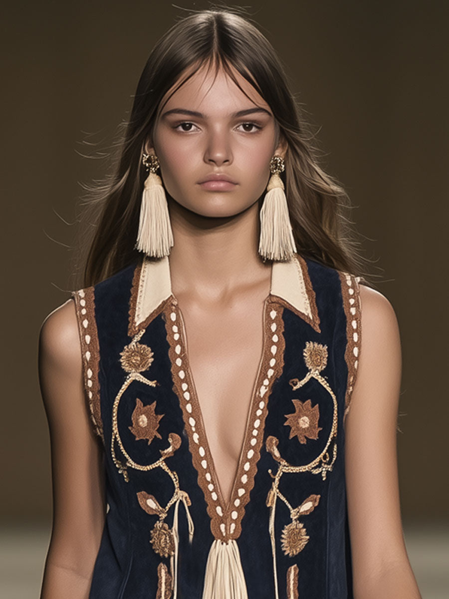 Raven | Women's Embroidered Bohemian Mini Dress - Navy - Image 5