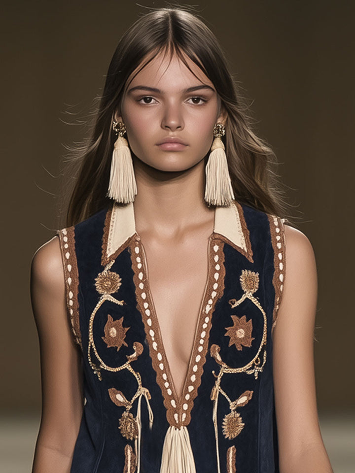 Raven | Women's Embroidered Bohemian Mini Dress - Navy - Image 5