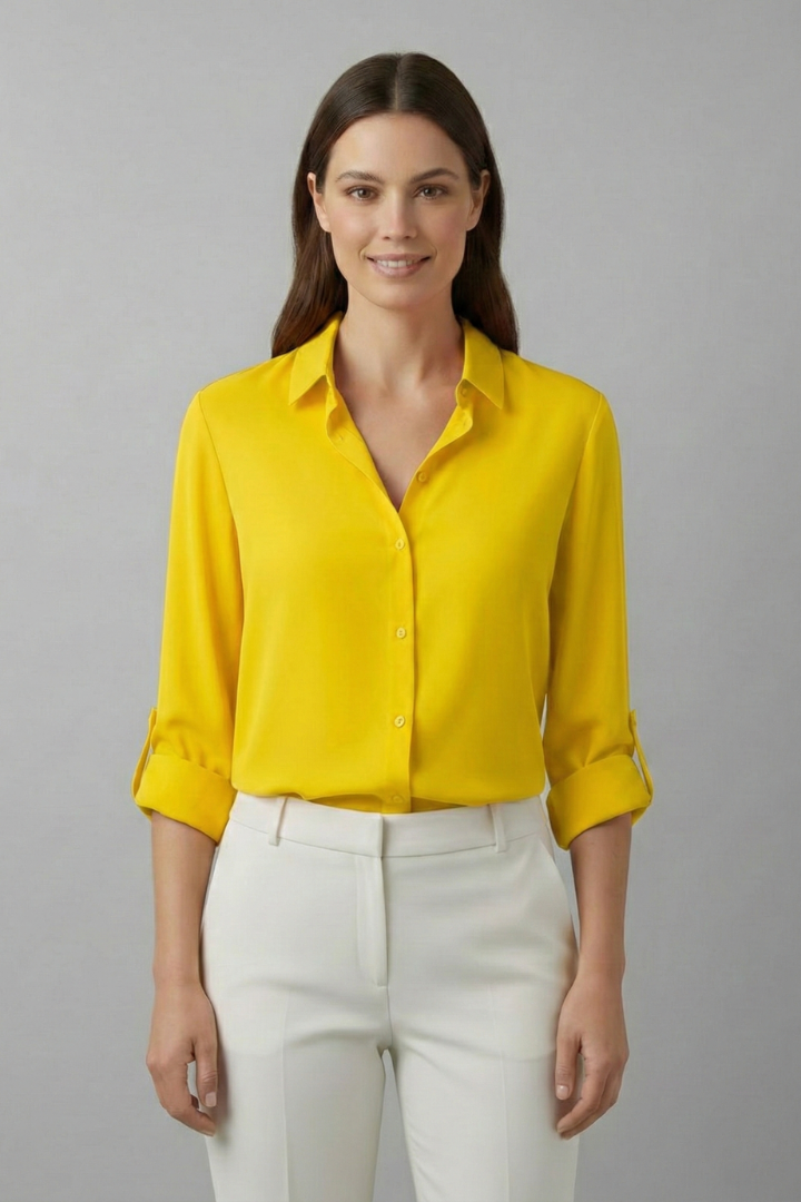 Raven | Women's Long Sleeve Button Down Collared Blouse - Orange - Image 10