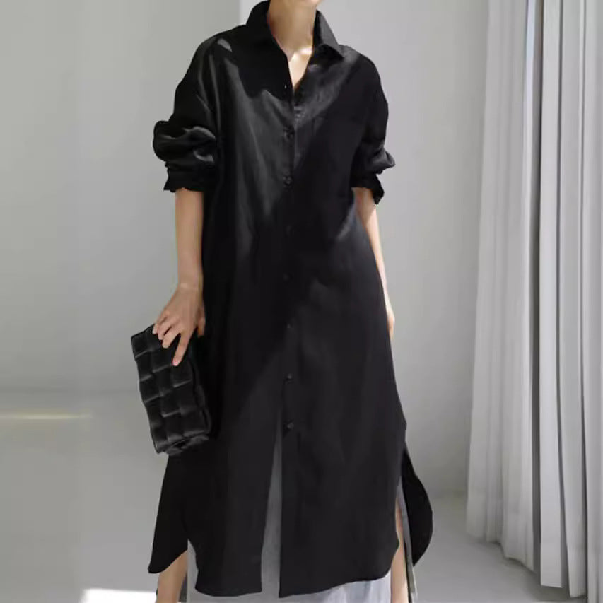Ravenna | Women's Collared Button Down Midi Shirt Dress - Beige - Image 3