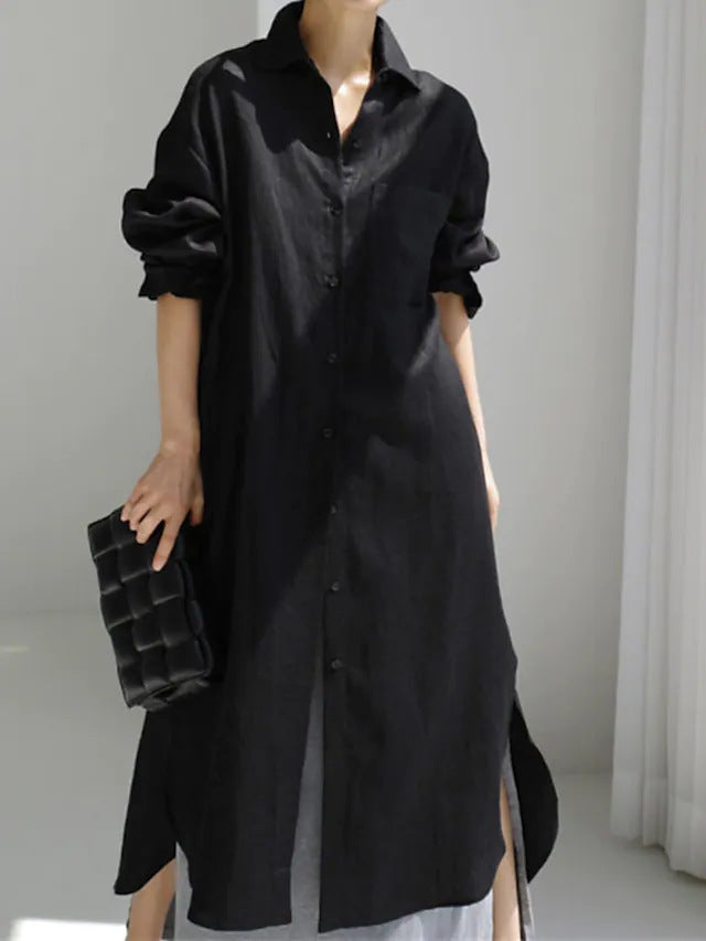 Ravenna | Women's Collared Button Down Midi Shirt Dress - Beige - Image 7