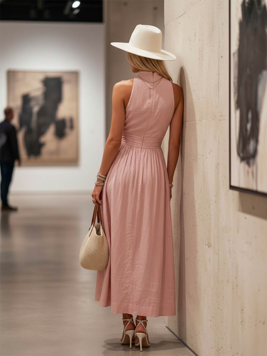 Ravenna | Women's Halter Neck Maxi Dress - Pink - Image 12