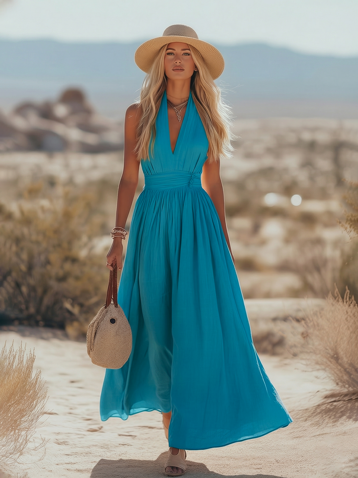 Ravenna | Women's Halter Neck Maxi Dress - Pink - Image 3