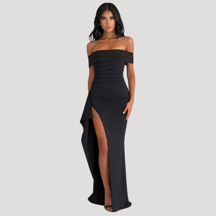 Ravenna | Women's Off Shoulder Fitted Maxi Dress - Black - Image 1