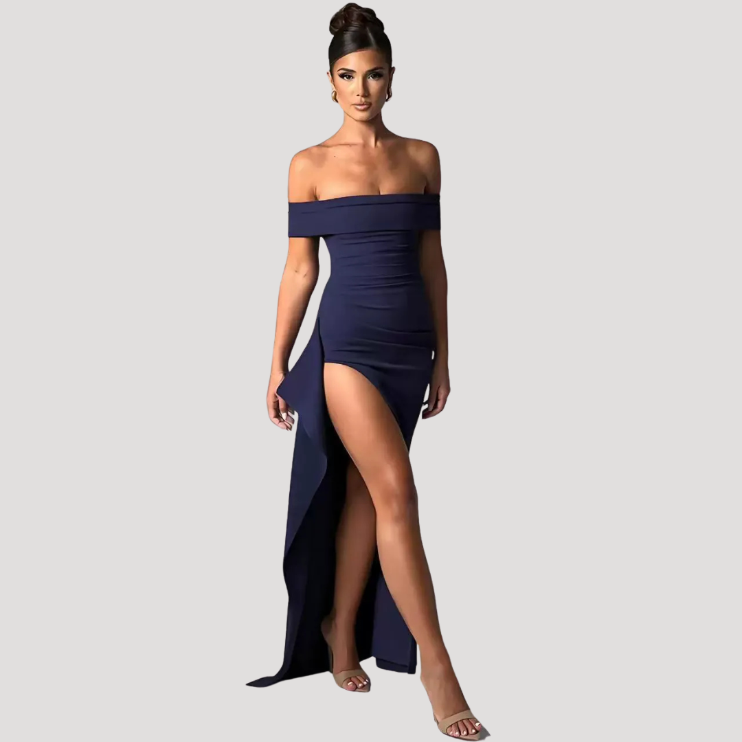Ravenna | Women's Off Shoulder Fitted Maxi Dress - Black - Image 4