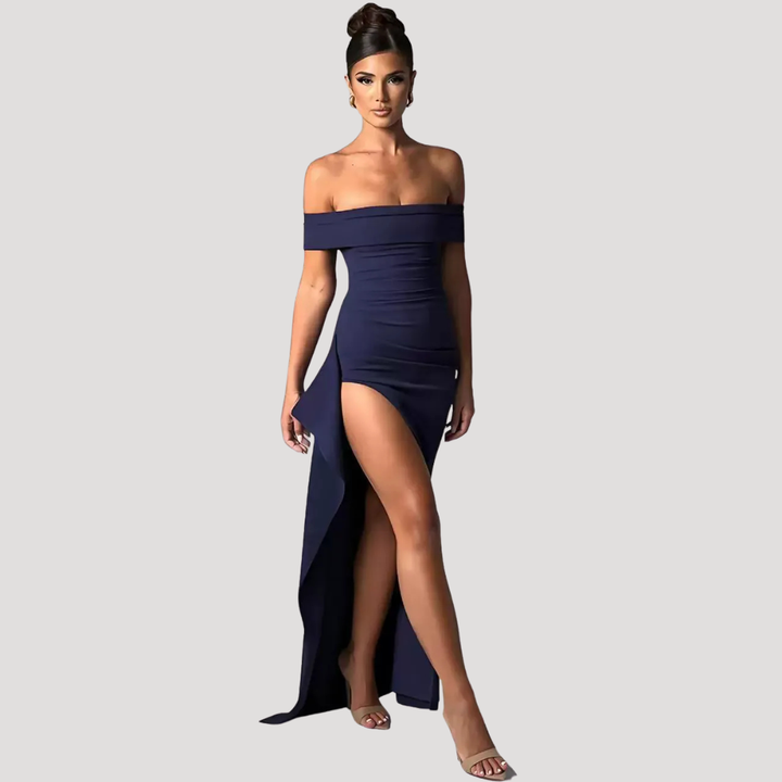 Ravenna | Women's Off Shoulder Fitted Maxi Dress - Black - Image 4