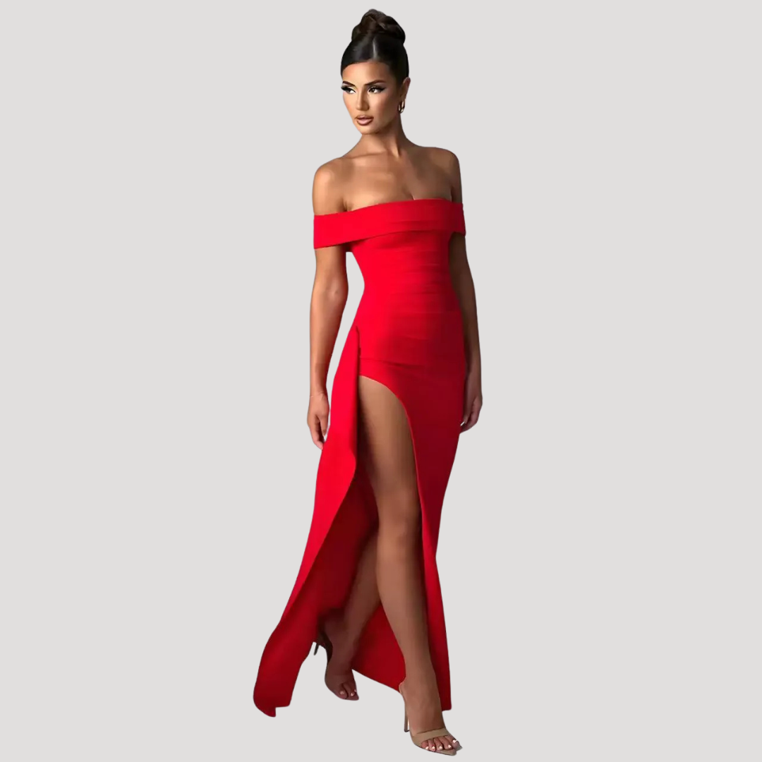 Ravenna | Women's Off Shoulder Fitted Maxi Dress - Black - Image 5