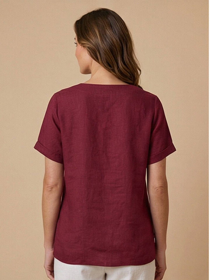 Foreen | Women's Casual Scoop Neck Button Detail Short Sleeve Top