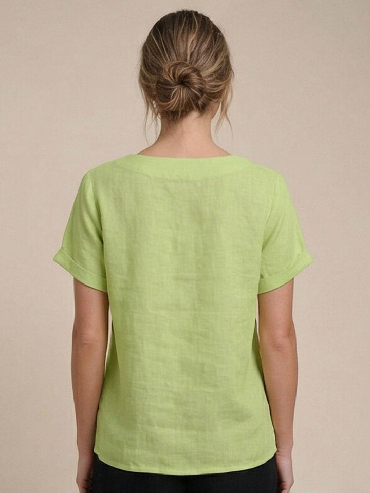 Foreen | Women's Casual Scoop Neck Button Detail Short Sleeve Top