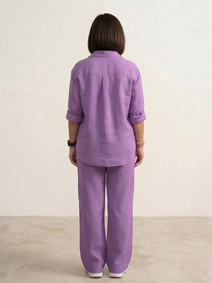 Vivian | Women's Casual Button-Down Shirt and Wide-Leg Pants Set