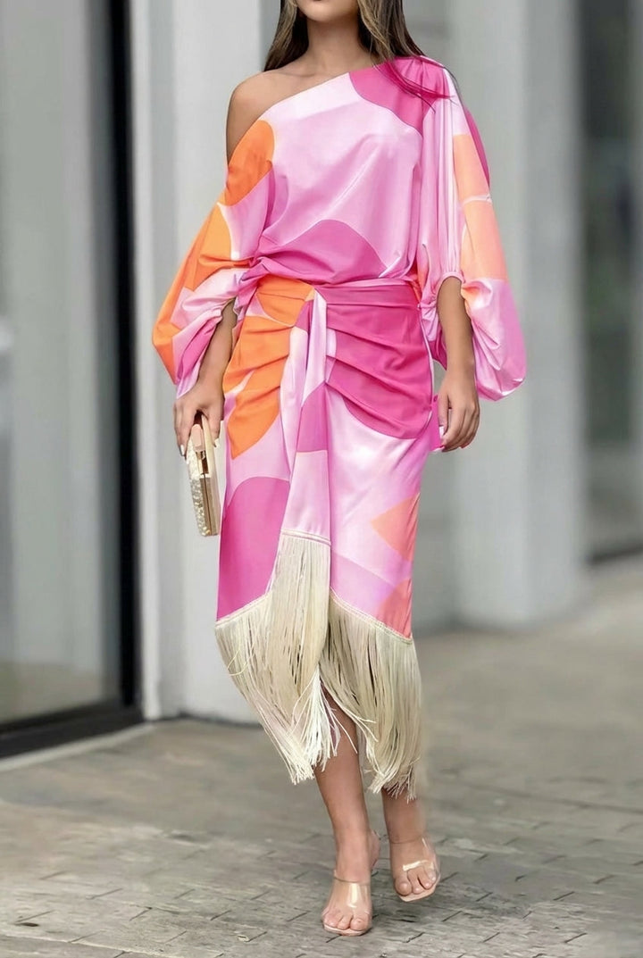 Rhiannon | Women's One Shoulder Fringe Midi Set - Image 5