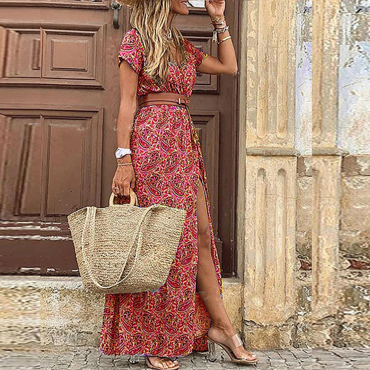 Justine™ | Airy Boho Maxi Dress With Matching Belt