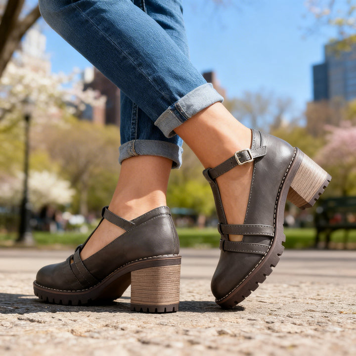 Romilly | Women's T-Strap Block Heel Loafer - Black - Image 3