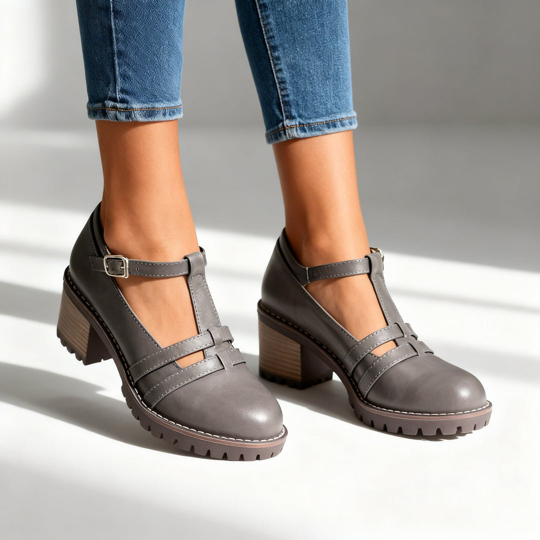 Romilly | Women's T-Strap Block Heel Loafer - Black - Image 6