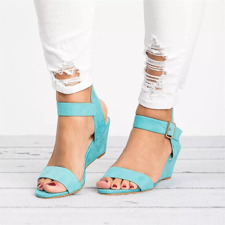 Ronni | Women's Open Toe Wedge Ankle Strap Sandal - Black - Image 4