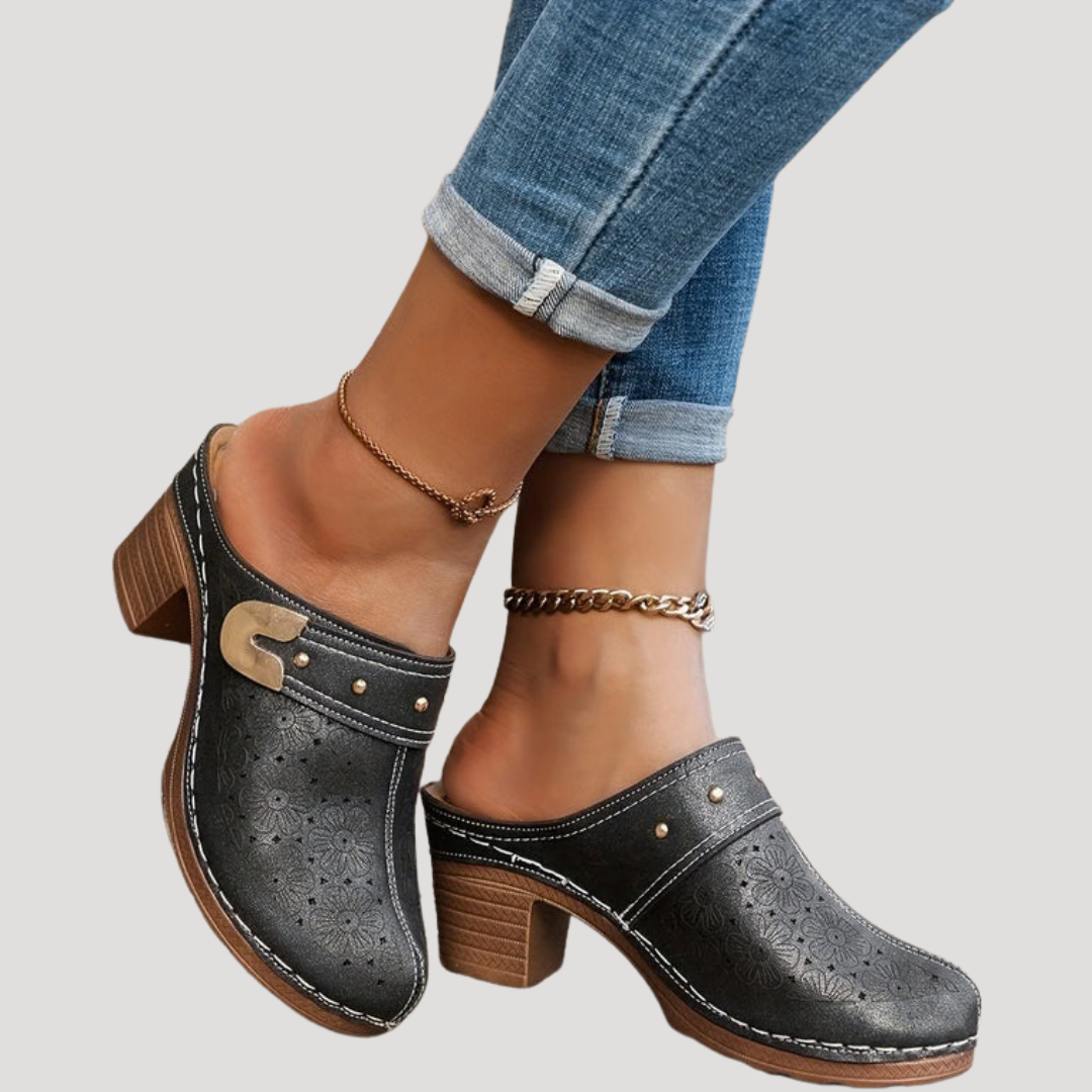 Rosabelle | Women's Heeled Clog Mule - Black - Image 1