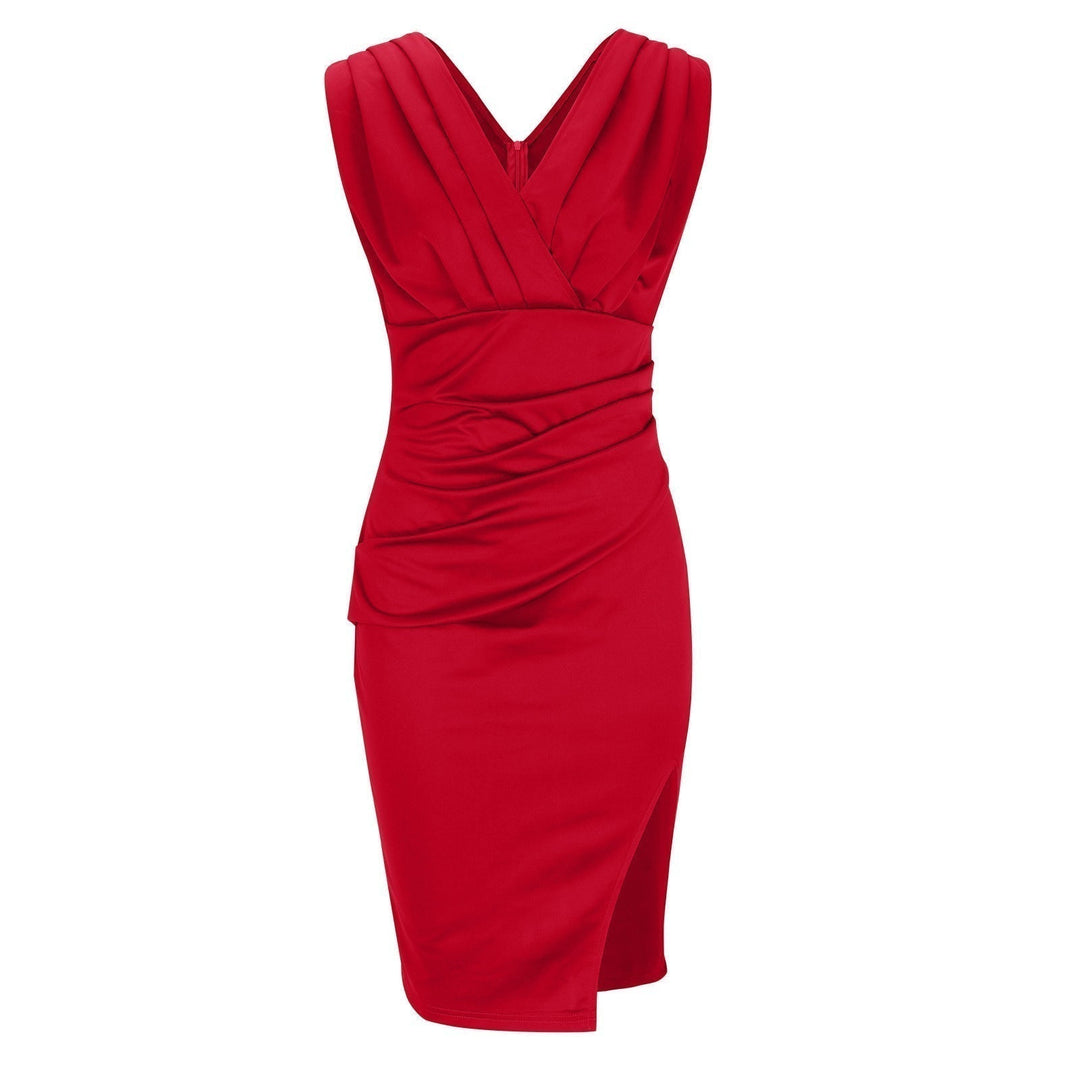 Rosalina | Women's Sleeveless V-Neck Bodycon Dress - Red - Image 10