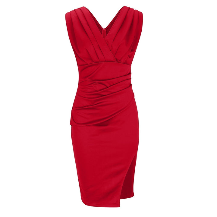 Rosalina | Women's Sleeveless V-Neck Bodycon Dress - Red - Image 10