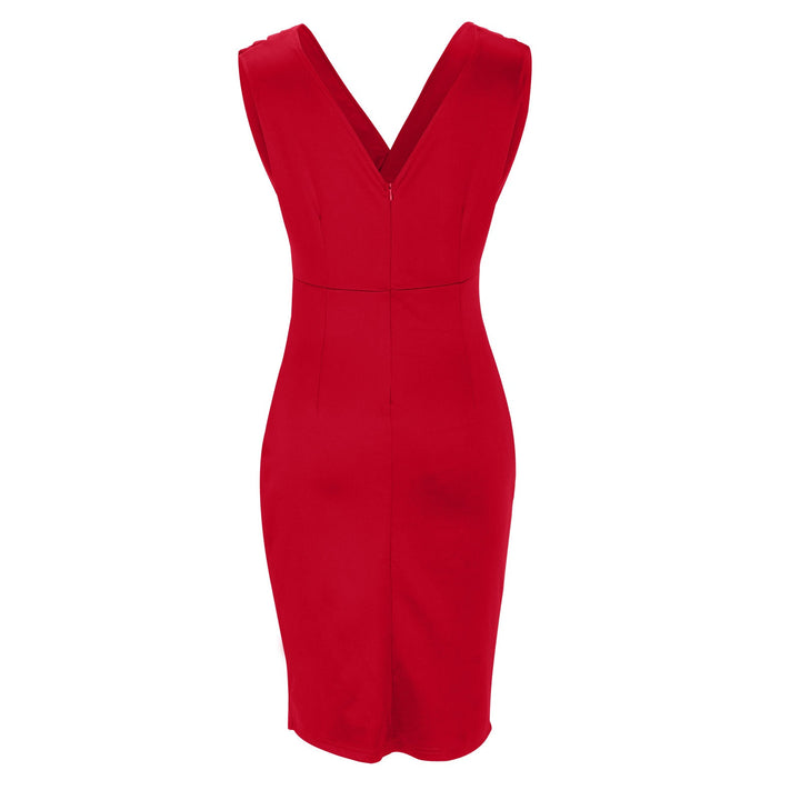 Rosalina | Women's Sleeveless V-Neck Bodycon Dress - Red - Image 11
