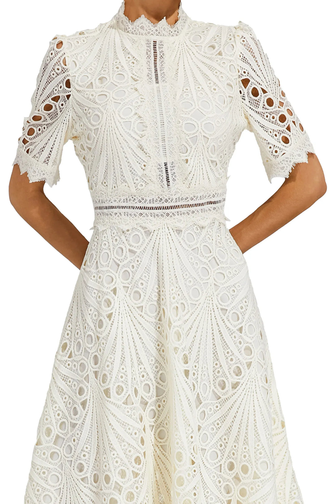 Rosalinda | Women's Mock Neck Short Sleeve Midi Dress - White - Image 15