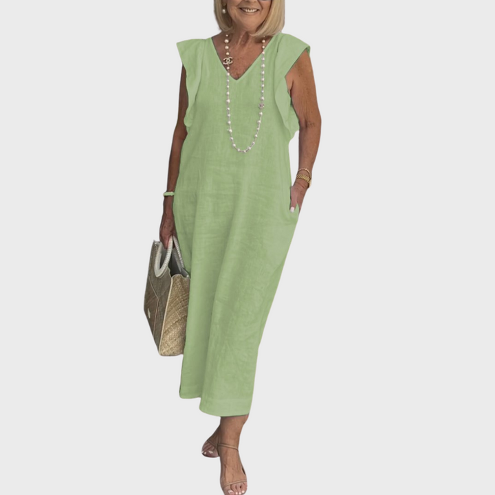 Rosalinda | Women's V-Neck Sleeveless Pocket Maxi Dress - White - Image 10