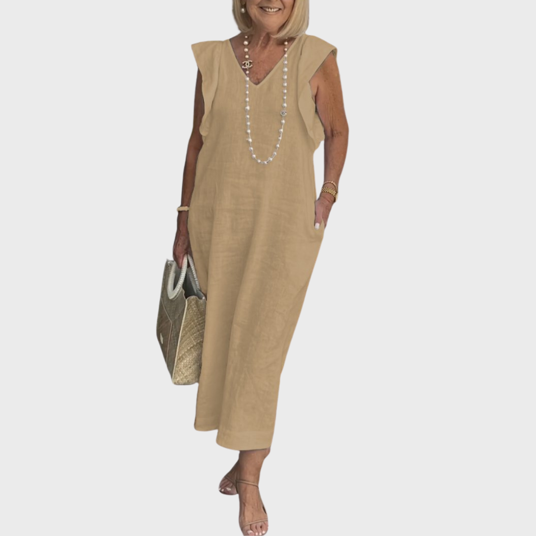 Rosalinda | Women's V-Neck Sleeveless Pocket Maxi Dress - White - Image 11