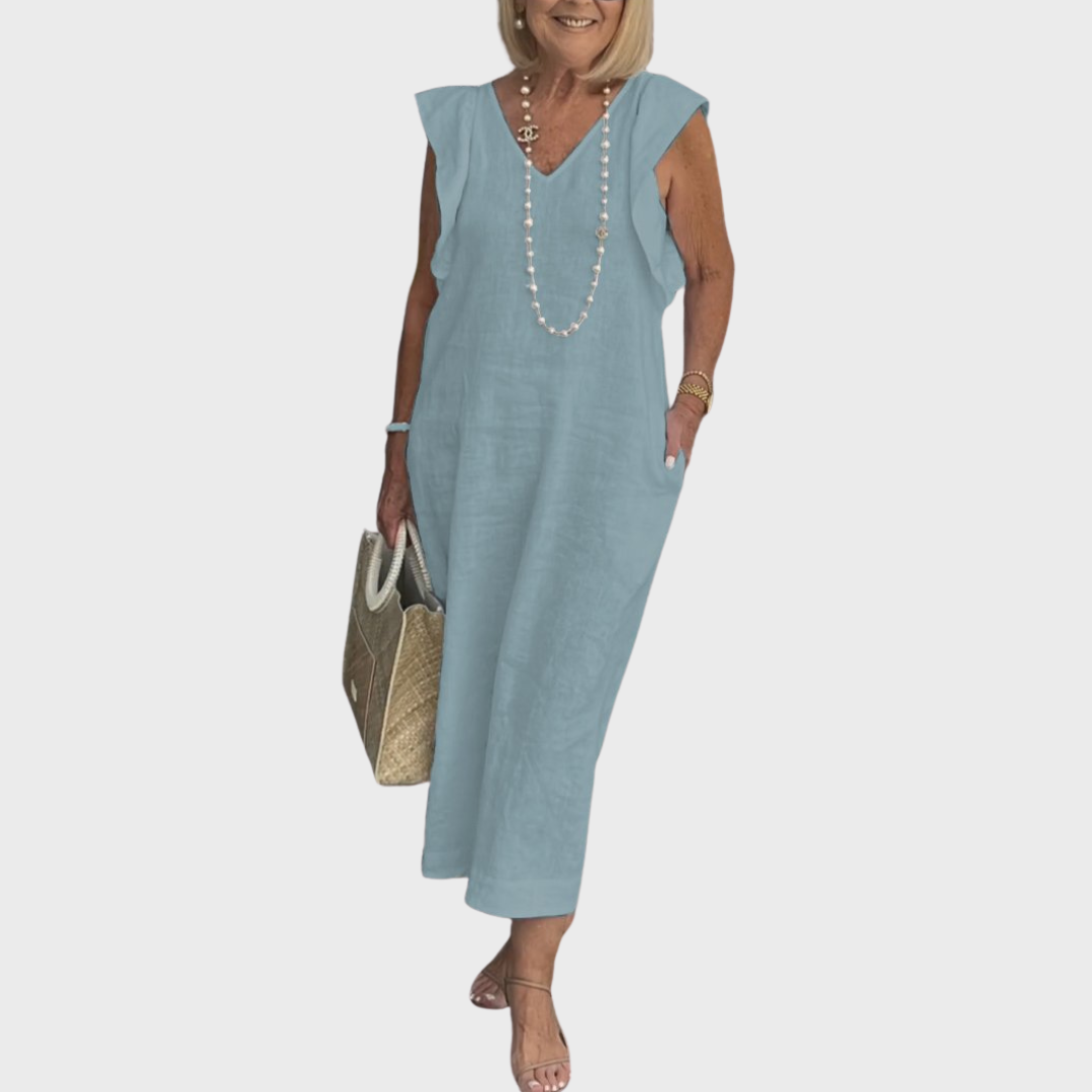 Rosalinda | Women's V-Neck Sleeveless Pocket Maxi Dress - White - Image 12
