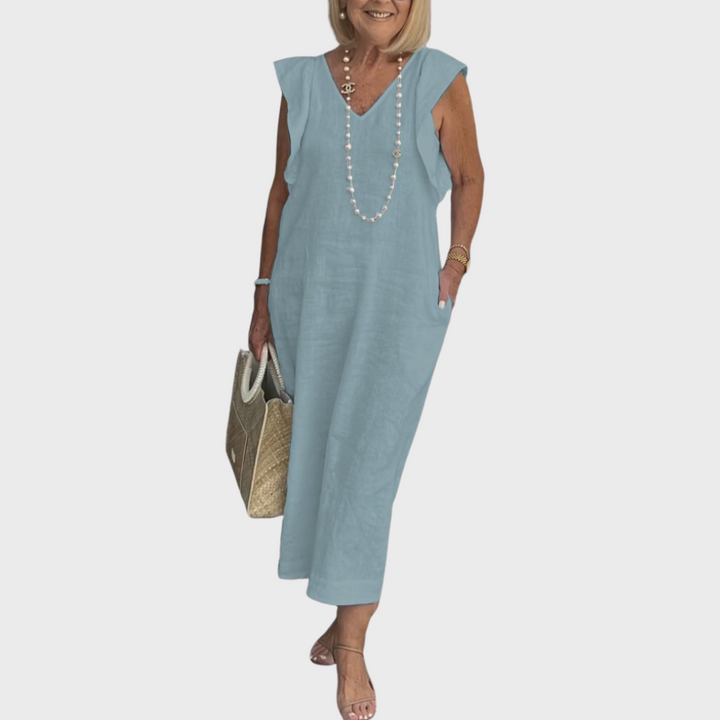 Rosalinda | Women's V-Neck Sleeveless Pocket Maxi Dress - White - Image 12