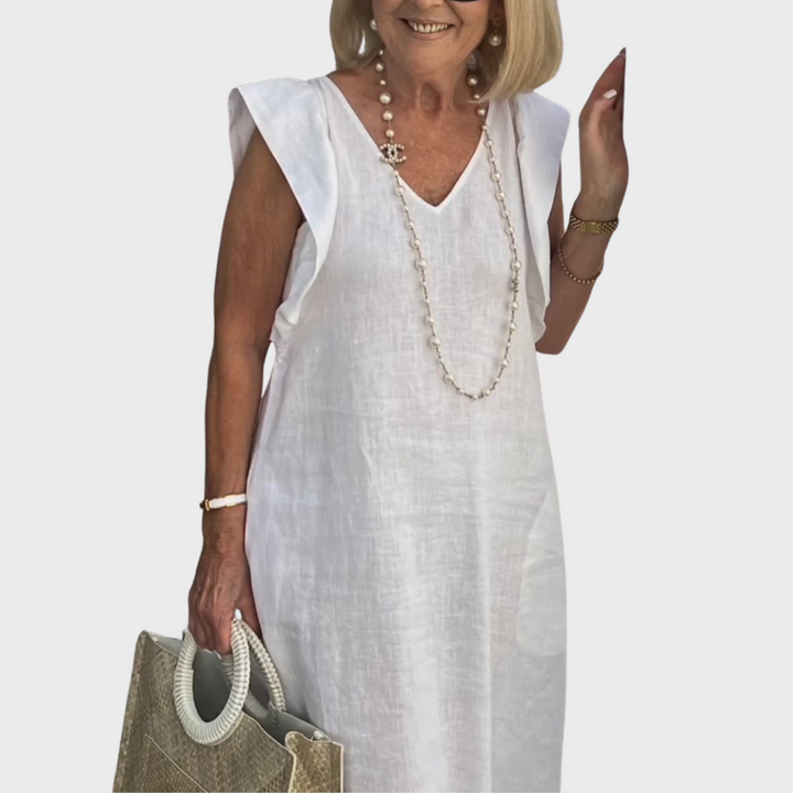 Rosalinda | Women's V-Neck Sleeveless Pocket Maxi Dress - White - Image 2