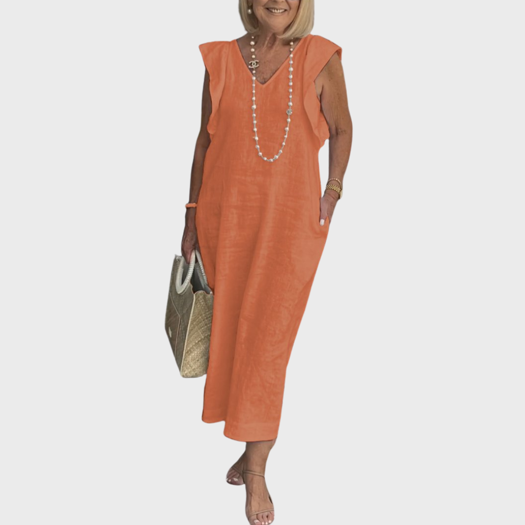 Rosalinda | Women's V-Neck Sleeveless Pocket Maxi Dress - White - Image 5
