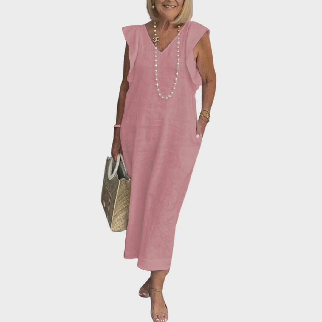 Rosalinda | Women's V-Neck Sleeveless Pocket Maxi Dress - White - Image 6