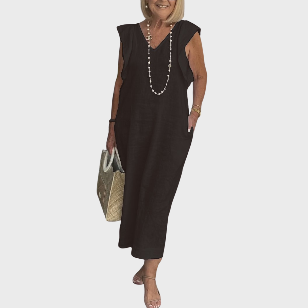 Rosalinda | Women's V-Neck Sleeveless Pocket Maxi Dress - White - Image 7