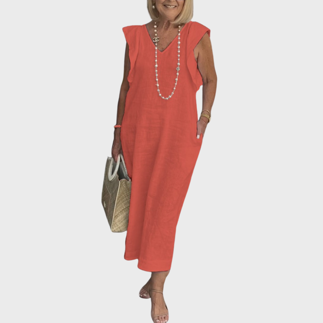 Rosalinda | Women's V-Neck Sleeveless Pocket Maxi Dress - White - Image 8