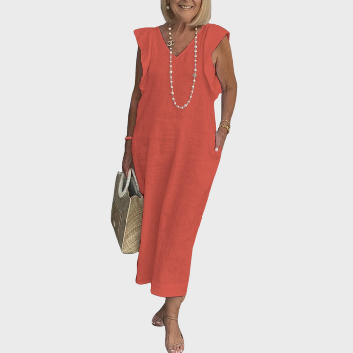 Rosalinda | Women's V-Neck Sleeveless Pocket Maxi Dress - White - Image 8