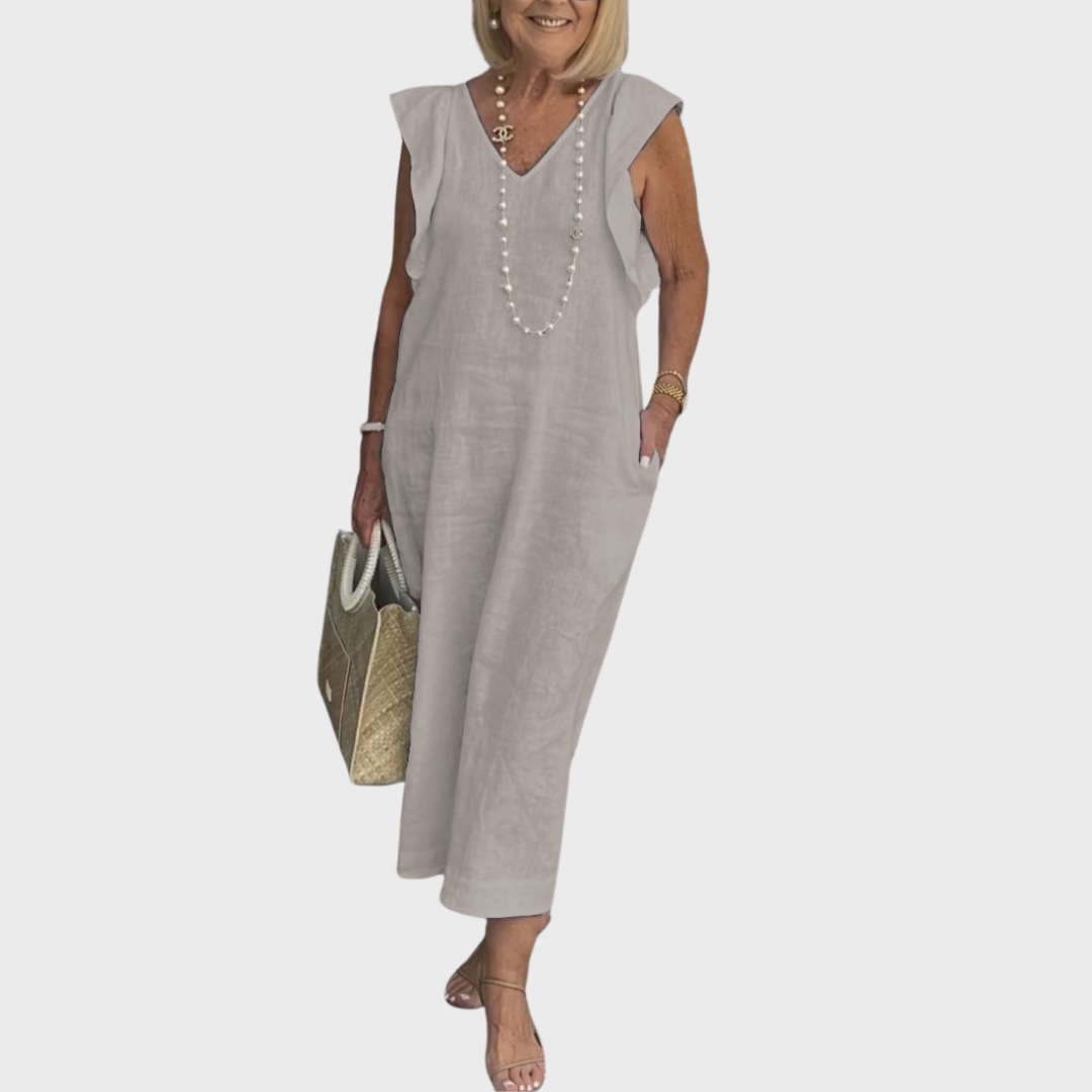 Rosalinda | Women's V-Neck Sleeveless Pocket Maxi Dress - White - Image 9