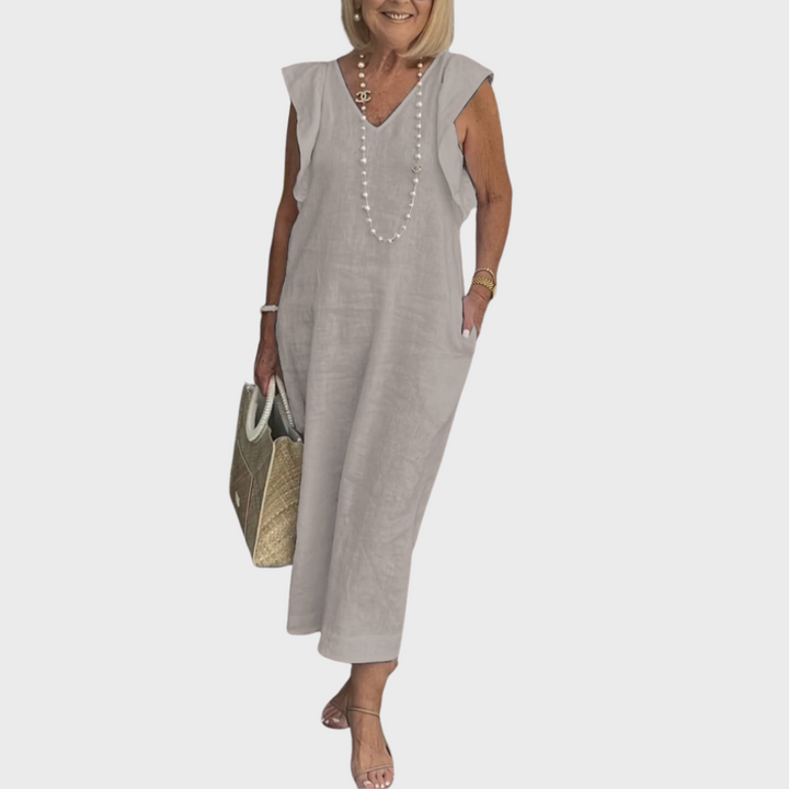 Rosalinda | Women's V-Neck Sleeveless Pocket Maxi Dress - White - Image 9