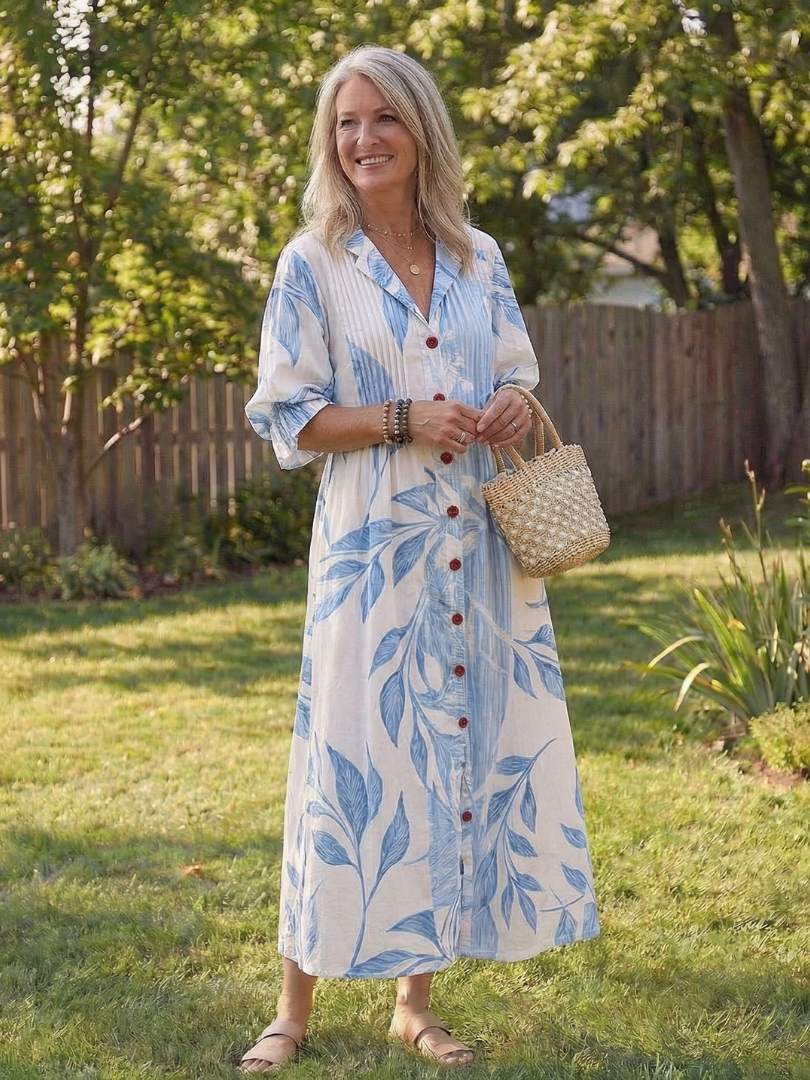 Roselyn | Women's Floral Button Front Maxi Dress - Floral - Image 5
