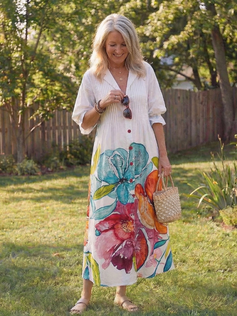 Roselyn | Women's Floral Button Front Maxi Dress - Floral - Image 7