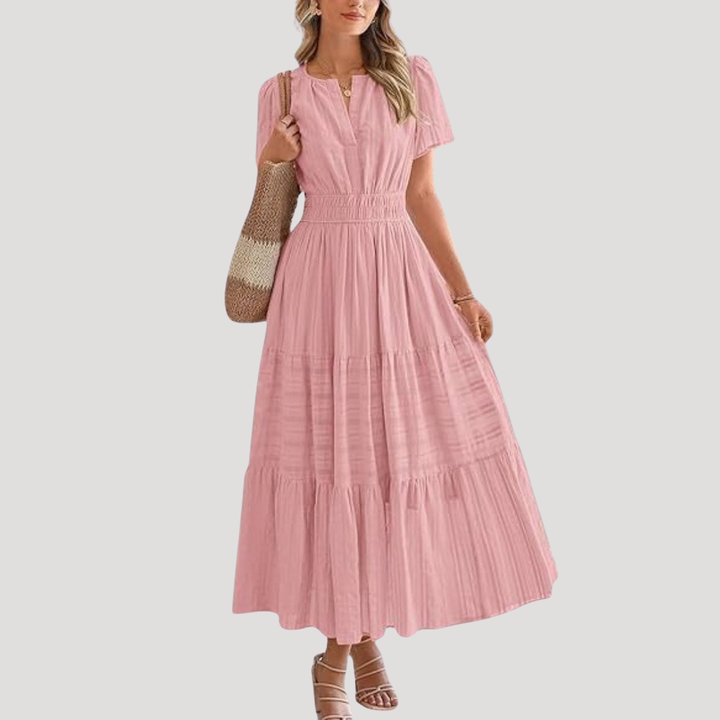 Rosemary | Women's Smocked Waist Tiered Maxi Dress - White - Image 3
