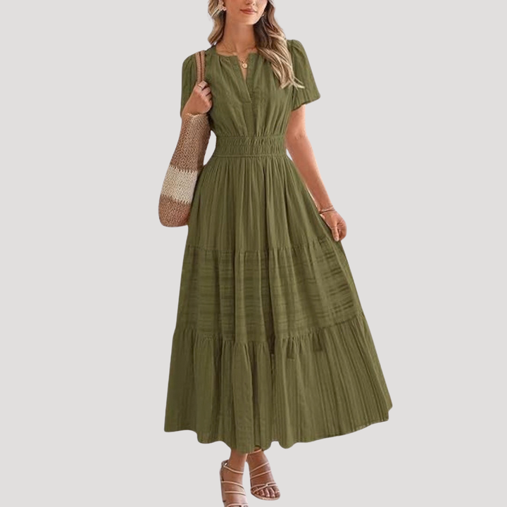 Rosemary | Women's Smocked Waist Tiered Maxi Dress - White - Image 5