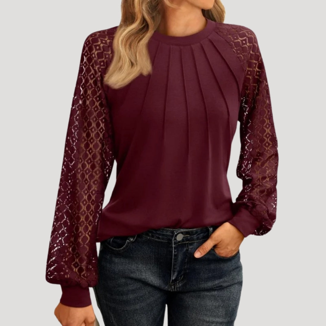 Roswyn | Women's Round Neck Lace Sleeve Blouse - Image 2