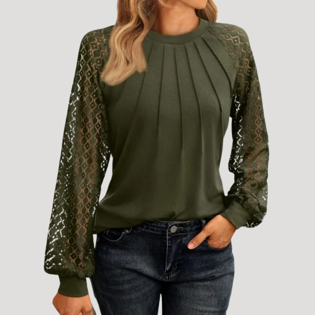 Roswyn | Women's Round Neck Lace Sleeve Blouse - Image 6