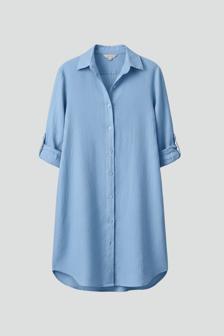 Saskia | Women's Long Sleeve Button Front Shirt Dress - Light Blue - Image 1