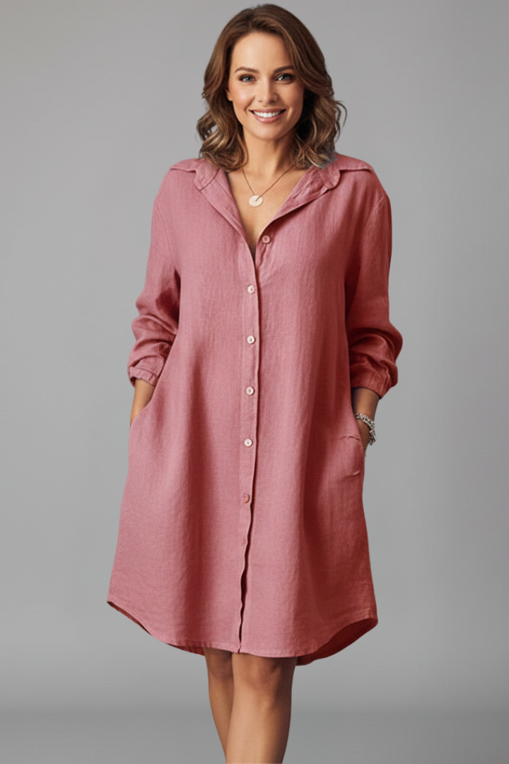 Saskia | Women's Long Sleeve Button Front Shirt Dress - Light Blue - Image 8