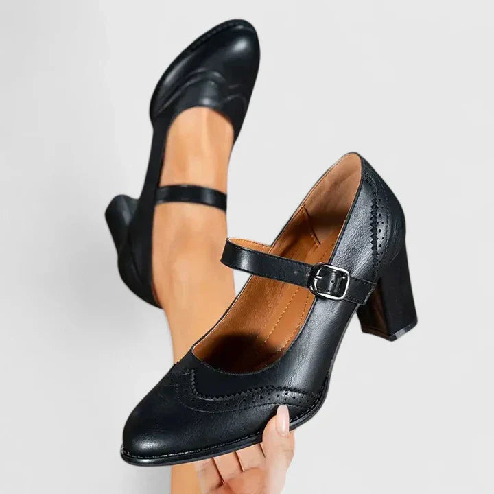 Scarlet | Women's Block Heel Mary Jane Shoes - Black - Image 6