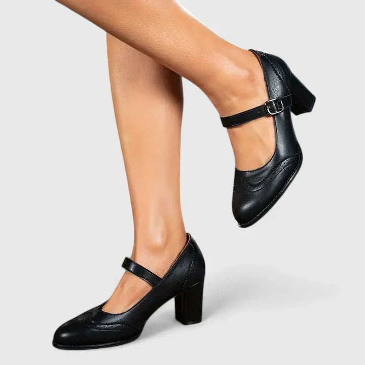 Scarlet | Women's Block Heel Mary Jane Shoes - Black - Image 7