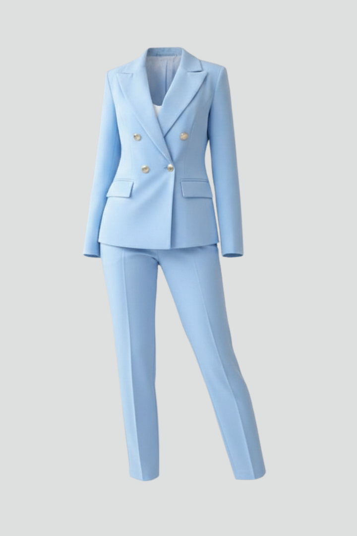 Scarlett | Women's Double Breasted Blazer Suit Set - Light Blue - Image 1